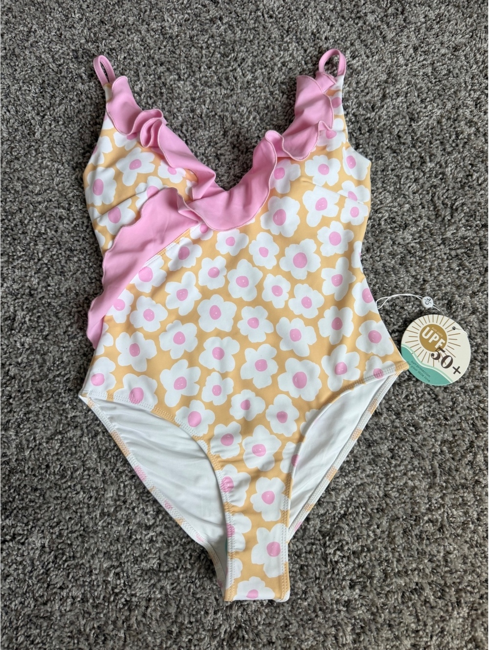 Caden Lane NWT Size XS Ruffled Sunshine Daisy Floral One-Piece Swimsuit